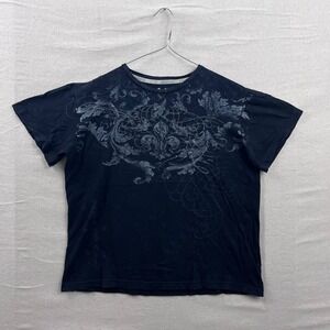 Y2K Toxic Hazard Graphic T-Shirt Mens XL Black Fleur-De-Lis Filigree Gothic
